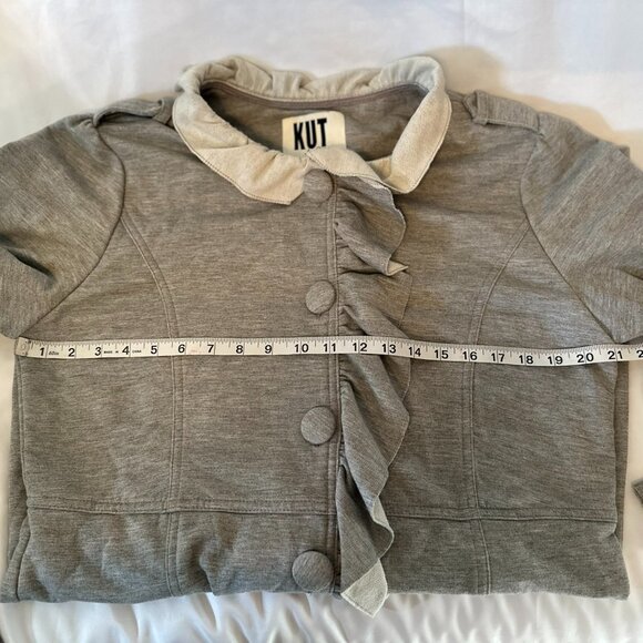 Kut from the Kloth Ruffled Gray Button-Up Mid-Length Jacket W Sz XL - Picture 9 of 10